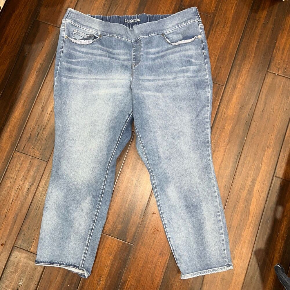 Lands End Women's High-Rise Ankle Blue Jeans Sz 24W Pull Up Elastic Waist Skinny